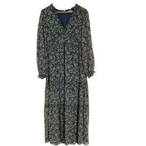 Bavely Womens Floral Long Sleeve Tiered Maxi Dress Size M Green Boho Cottagecore